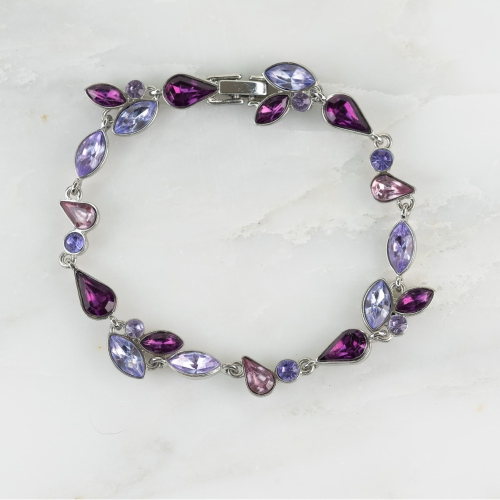 Elegant Purple and Silver Rhinestone Bracelet